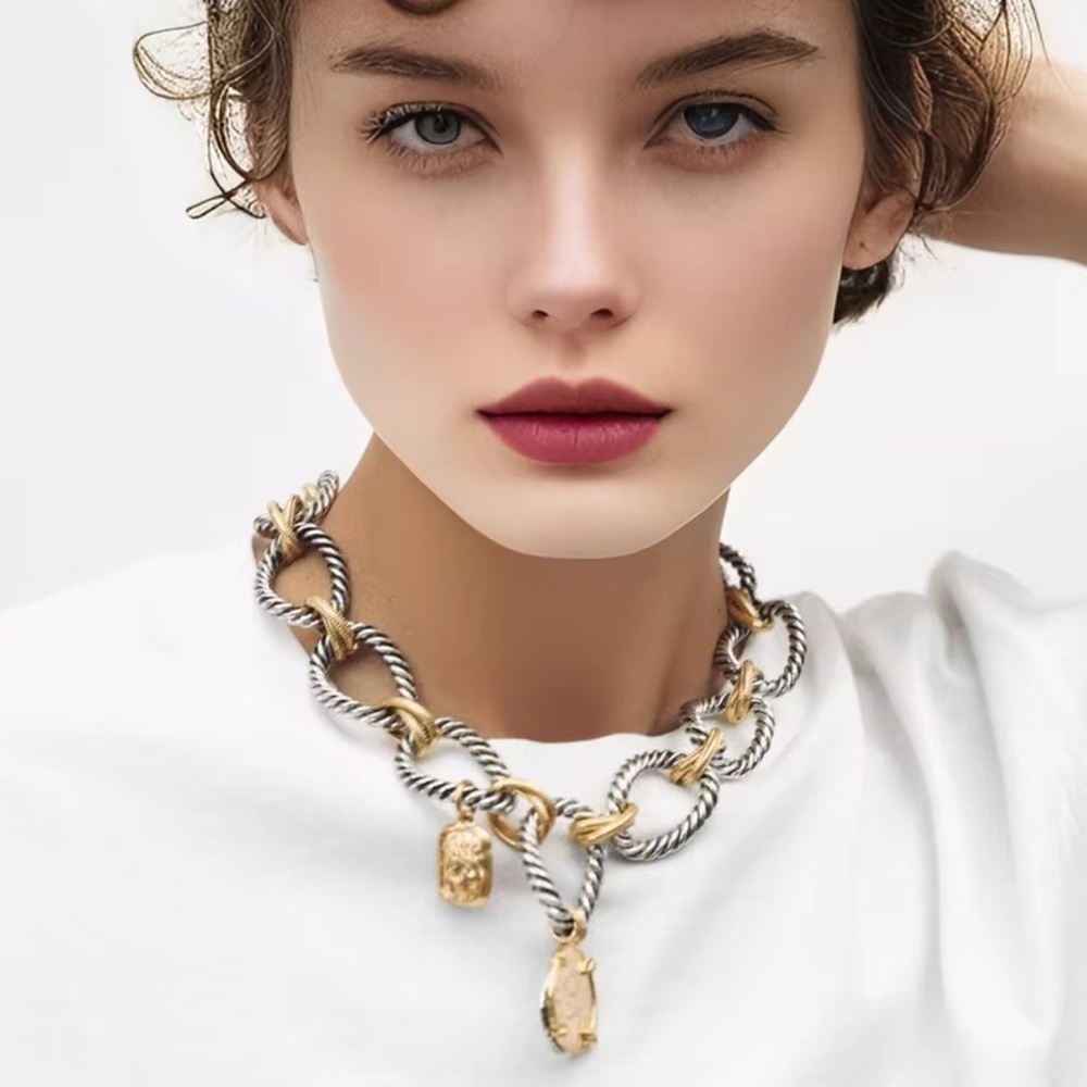 Gold and Silver Chain Necklace with Medallions